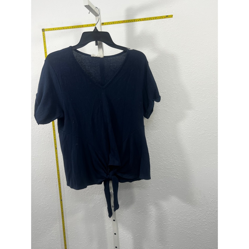 Jolie Navy Blue Short Sleeve V-Neck Front Tie Knot Knit Top Womens Medium